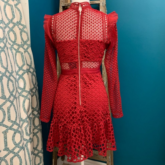 NWT Red Lacy Long Sleeved Cocktail Dress - Picture 4 of 5